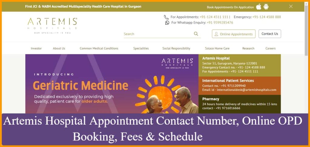 Artemis Hospital Appointment Contact Number, Online OPD Booking, Fees & Schedule