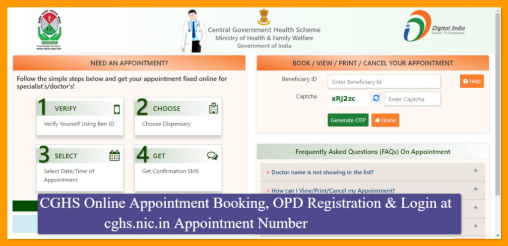 CGHS Online Appointment Booking, OPD Registration & Login @cghs.nic.in Appointment Number