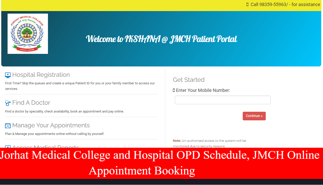 Jorhat Medical College and Hospital OPD Schedule, JMCH Online Appointment Booking